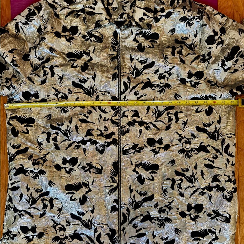 ASOS Edition Silver Metallic Shiny Black Floral Zip Shirt Jacket 2XL XXL 3XL - Picture 11 of 13